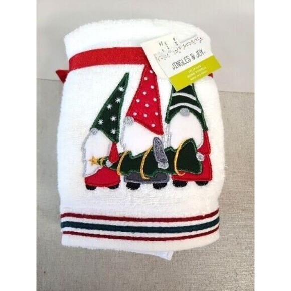 NEW Set Of 2 Jingles & Joy Christmas Gnome Hand Towels Gnomes - Picture 1 of 2